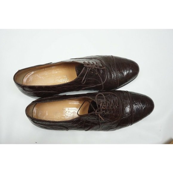 Salvatore Ferragamo Cap Toe Crocodile/Gator Mens Dress Shoes Sz 10D